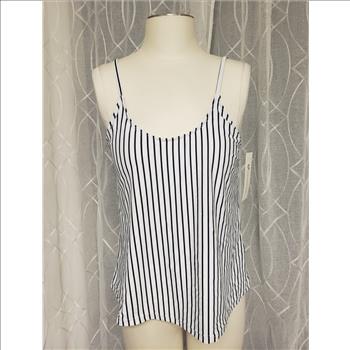 NWT WALKONBEACH Black & White Stripes Adjustable Spaghetti Straps Tankini Top, Sz M, Made in China