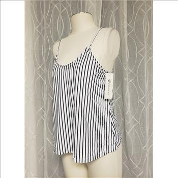 NWT WALKONBEACH Black & White Stripes Adjustable Spaghetti Straps Tankini Top, Sz M, Made in China