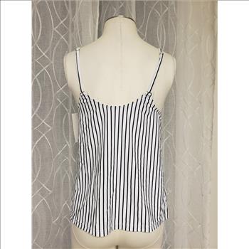 NWT WALKONBEACH Black & White Stripes Adjustable Spaghetti Straps Tankini Top, Sz M, Made in China