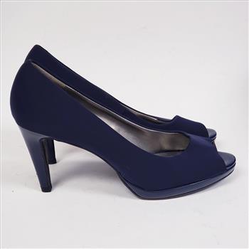 Bandolino Women's Satin Navy Blue Peep Toe High Heels Pump Shoes Sz 8M, Made in China