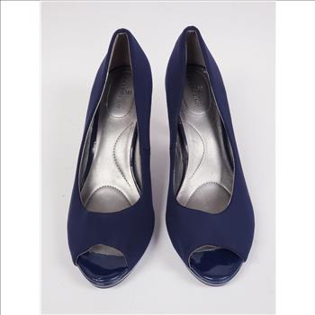 Bandolino Women's Satin Navy Blue Peep Toe High Heels Pump Shoes Sz 8M, Made in China
