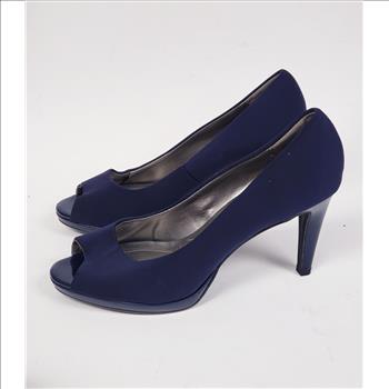 Bandolino Women's Satin Navy Blue Peep Toe High Heels Pump Shoes Sz 8M, Made in China