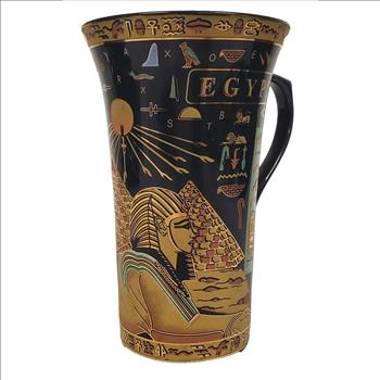 Vintage EDC Egypt Hieroglyphics Ceramic Coffee Mug Black and Gold