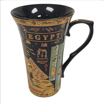 Vintage EDC Egypt Hieroglyphics Ceramic Coffee Mug Black and Gold