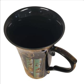 Vintage EDC Egypt Hieroglyphics Ceramic Coffee Mug Black and Gold