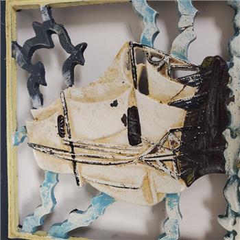 Vintage Hand Painted Nautical Ship Iron Hot Plate 6