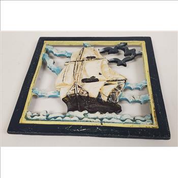 Vintage Hand Painted Nautical Ship Iron Hot Plate 6