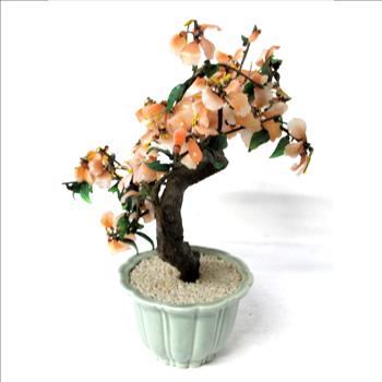 Decorative Bonsai Jade Like Tree with Glass Flowers and Leaves