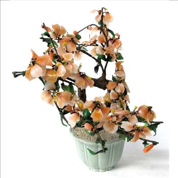 Decorative Bonsai Jade Like Tree with Glass Flowers and Leaves