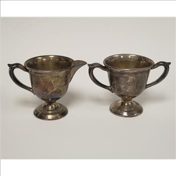 Vintage Wm. A Rogers 606 Silver Plated Dual-Handled Open Sugar Bowl & Creamer Set, Canada