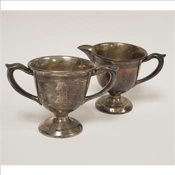 Vintage Wm. A Rogers 606 Silver Plated Dual-Handled Open Sugar Bowl & Creamer Set, Canada