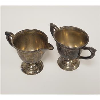 Vintage Wm. A Rogers 606 Silver Plated Dual-Handled Open Sugar Bowl & Creamer Set, Canada