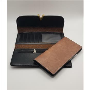 Metal Decor Tri-Fold Long Wallet - Brown