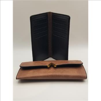 Metal Decor Tri-Fold Long Wallet - Brown
