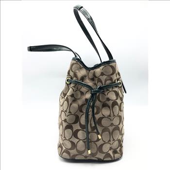 Coach Carryall #24882 Signature Stripe Python Snake Satchel Tote Khaki Green Jacquard Fabric Leather Shoulder Bag Retail $358