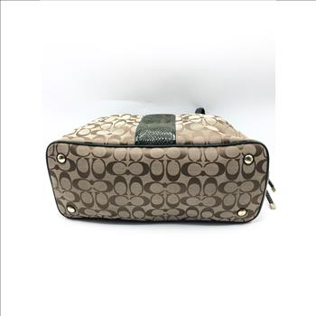 Coach Carryall #24882 Signature Stripe Python Snake Satchel Tote Khaki Green Jacquard Fabric Leather Shoulder Bag Retail $358