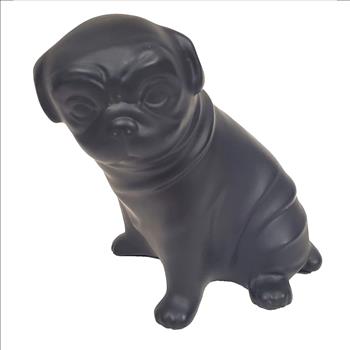 Pug Dog Heavy Resin Seated Black Figurine Doorstop 5.5