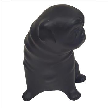 Pug Dog Heavy Resin Seated Black Figurine Doorstop 5.5