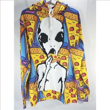 Unisex Graphic 3D Alien Eating Pizza Print Long Sleeve Hoodie Sweatshirt - Size L