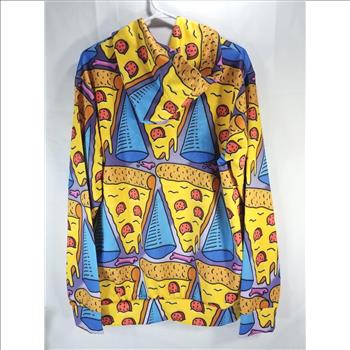 Unisex Graphic 3D Alien Eating Pizza Print Long Sleeve Hoodie Sweatshirt - Size L