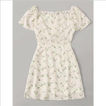 LADIES DITSY FLORAL DRAWSTRING TIE FRONT DRESS - XS