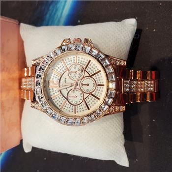 Jusmi Ladies Rose Gold Fashion Rhinestones Stainless Steel Quartz Wrist Watch