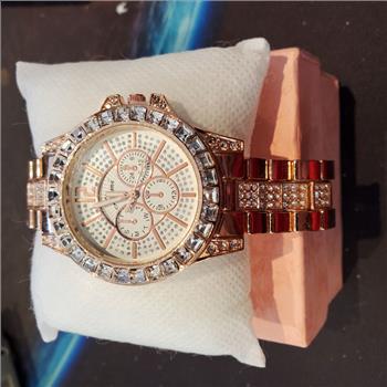 Jusmi Ladies Rose Gold Fashion Rhinestones Stainless Steel Quartz Wrist Watch