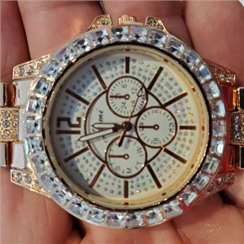 Jusmi Ladies Rose Gold Fashion Rhinestones Stainless Steel Quartz Wrist Watch