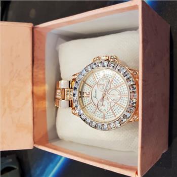 Jusmi Ladies Rose Gold Fashion Rhinestones Stainless Steel Quartz Wrist Watch