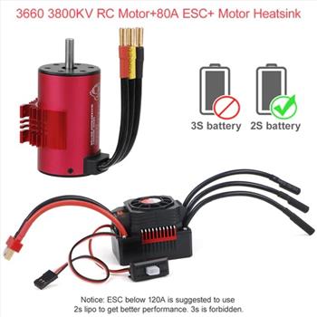 SURPASS 3660 3800KV Brushless Motor with 80A Waterproof Brushless ESC and Cooling Shell Combo Set for 1/8 RC Car Truck
