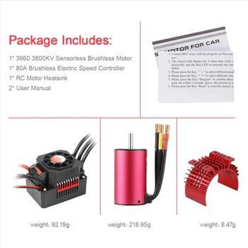 SURPASS 3660 3800KV Brushless Motor with 80A Waterproof Brushless ESC and Cooling Shell Combo Set for 1/8 RC Car Truck