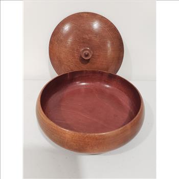 VTG Lacquer Finished Wooden Round Storage Container with Lid