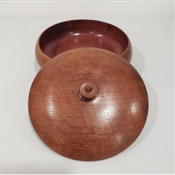 VTG Lacquer Finished Wooden Round Storage Container with Lid