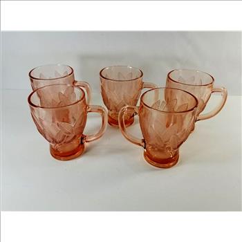 5 Vintage Pink Depression Glass Tea Cups