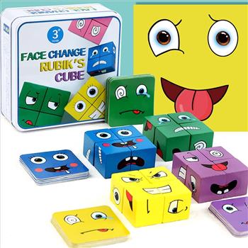 Face Change Cube Game Wooden Expressions Matching Block Puzzles