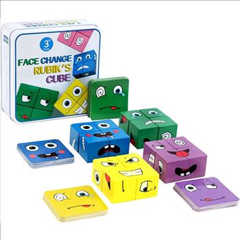 Face Change Cube Game Wooden Expressions Matching Block Puzzles