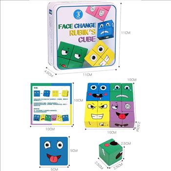 Face Change Cube Game Wooden Expressions Matching Block Puzzles