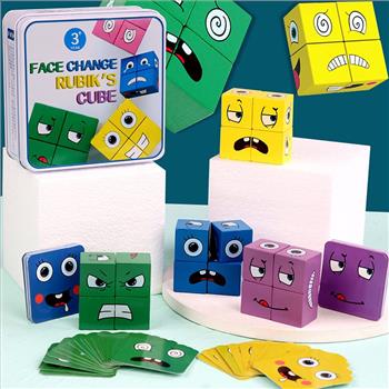 Face Change Cube Game Wooden Expressions Matching Block Puzzles