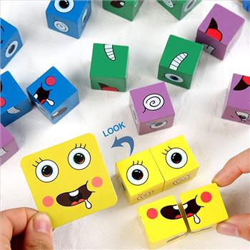 Face Change Cube Game Wooden Expressions Matching Block Puzzles