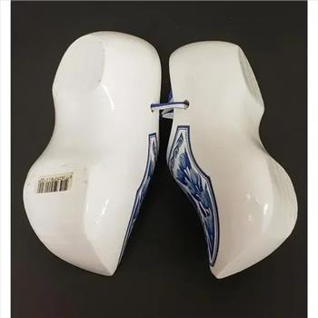 Hand Painted Holland Windmill-Tulips Farm Wood Carved White & Blue Clog Shoes