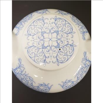 Vintage Mlesna White Porcelain Blue Floral Pattern Silver Trim Lidded Teapot, Sri Lanka