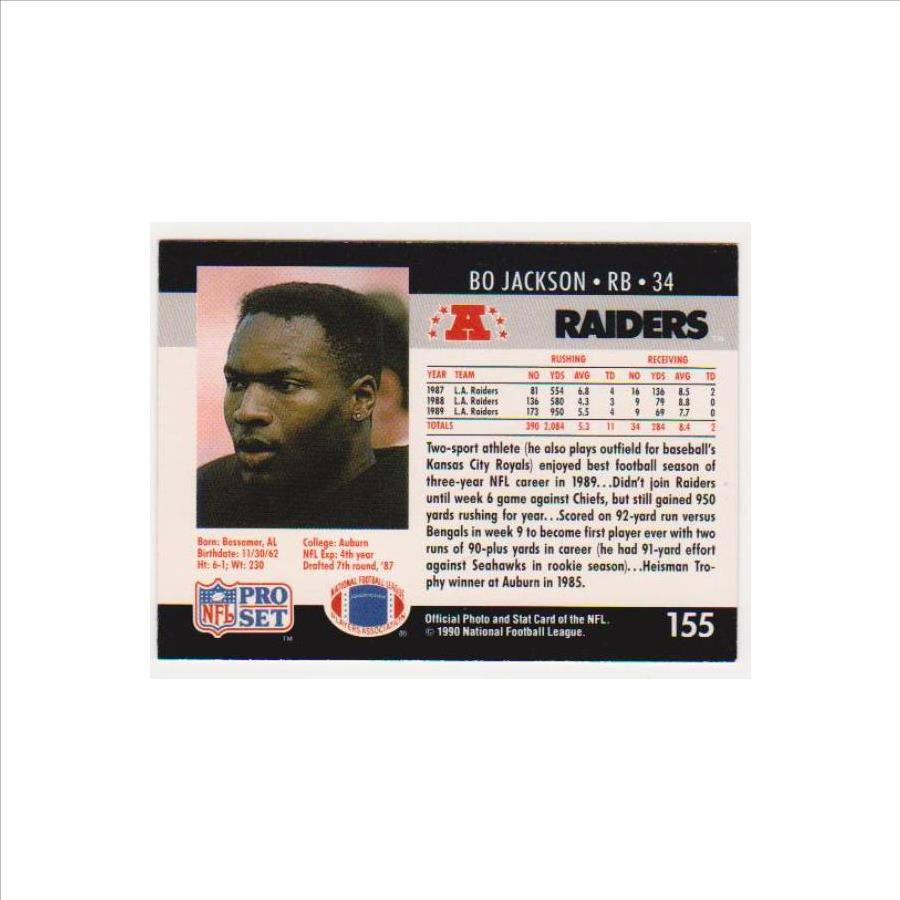 Wrong Front Error - Bo Jackson 1990 Pro Set Football Card