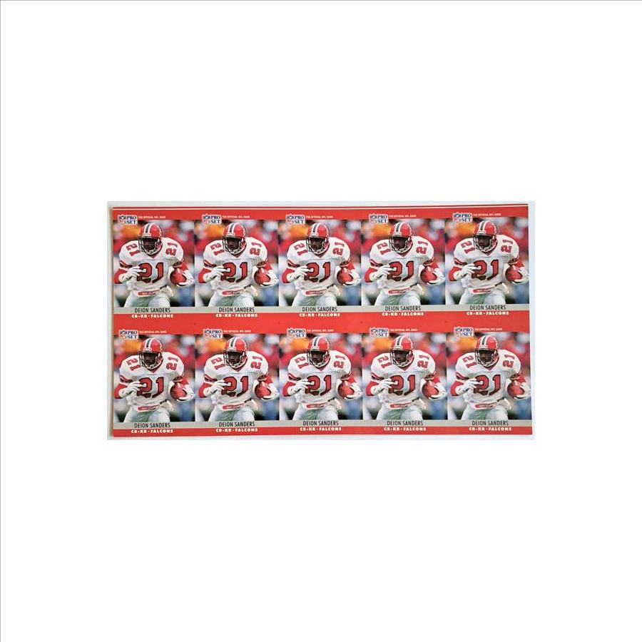 Uncut Sheet - 1990 Pro Set Deion Sanders #36 Ten Card Sheet
