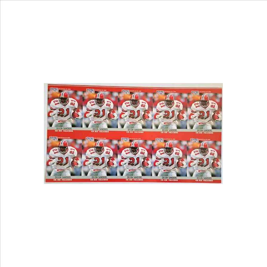 Uncut Sheet - 1990 Pro Set Deion Sanders #36 Ten Card Sheet