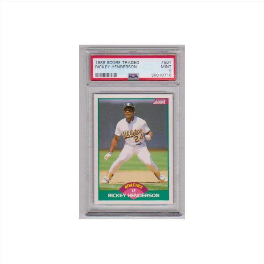 Graded PSA Mint 9 - Rickey Henderson 1989 Score Traded #50T Card