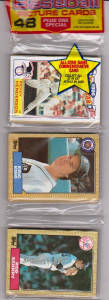 1987 Topps Baseball 49 Card Rack Pack w/ Rickey Henderson On Front