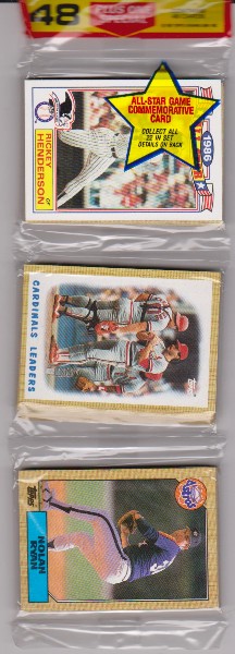 1987 Topps Baseball 49 Card Rack Pack w/ Rickey Henderson On Front