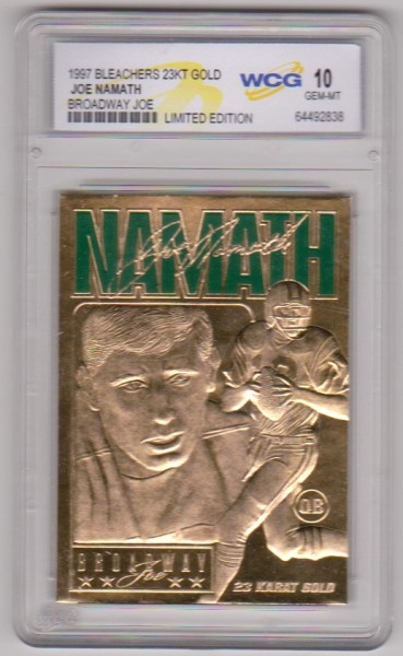 Graded Gem Mint 10 - Joe Namath 1997 Bleachers 23 Kt Gold Card