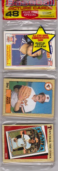 1987 Topps Baseball 49 Card Rack Pack w/ Fernando Valenzuela On Front