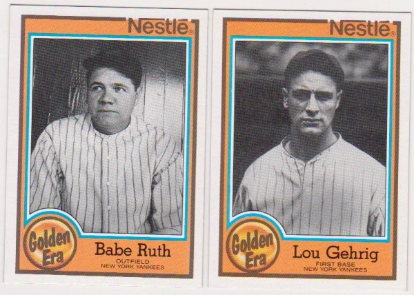 1987 Topps Nestle Babe Ruth #5 + Lou Gehrig #1 Card Pair - HOF'ers